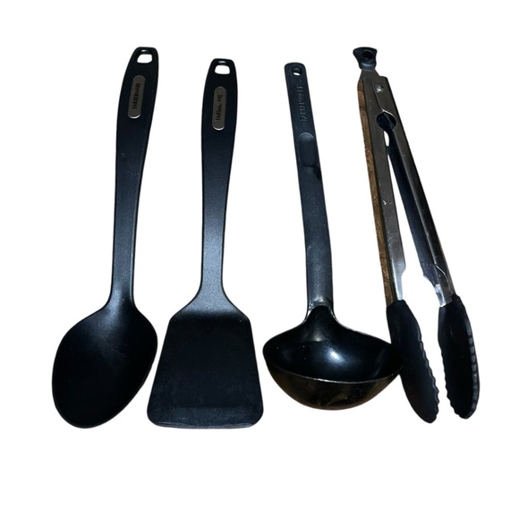 Faberware black tongs ladel serving spoon spatula Cooking Utensils lot nylon - Picture 1 of 4